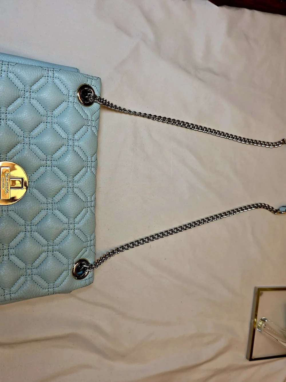 Kate Spade Blue Quilted Leather Chain Shoulder Bag Gold Turn Lock 2008-2012 Era